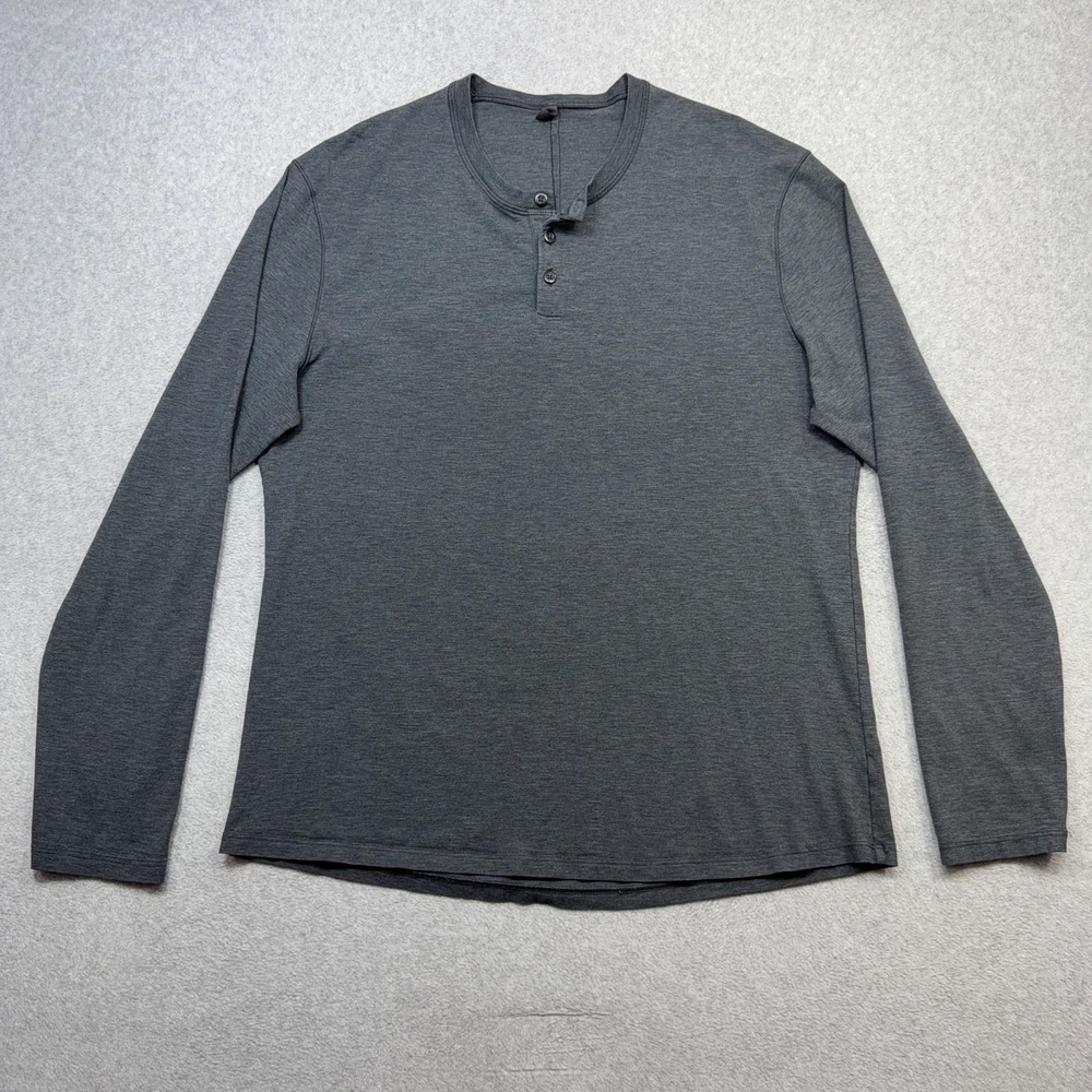 Lululemon Henley Shirt Mens Large Gray Long Sleeve Athletic Performance Top